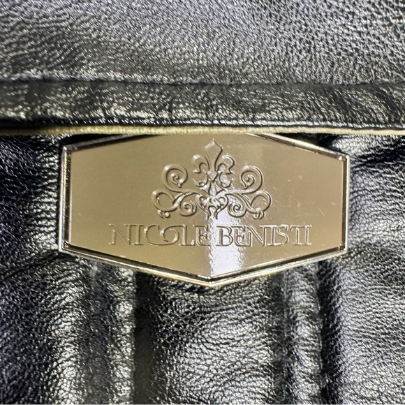 Nicole Benisti Green & Black Faux Leather Moto Biker Jacket Size XL - Picture 8 of 10